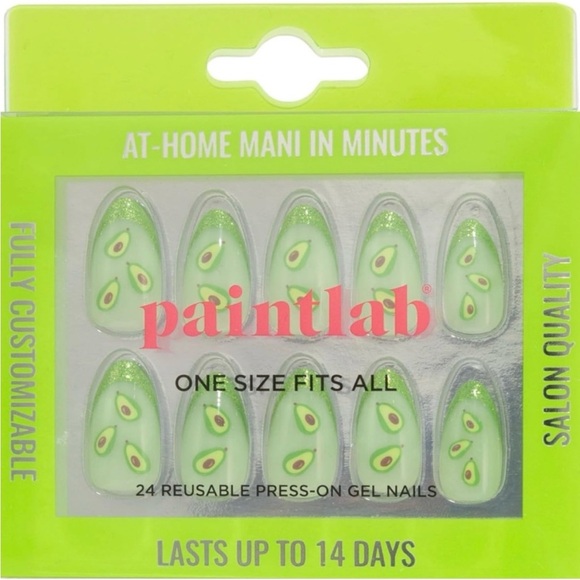 PaintLab Avocado Glitter Short Almond Shaped Press On Nails - Picture 1 of 9